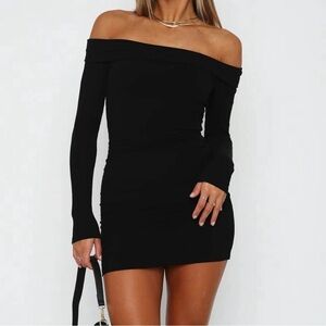 Black Ribbed Off the Shoulder Dress